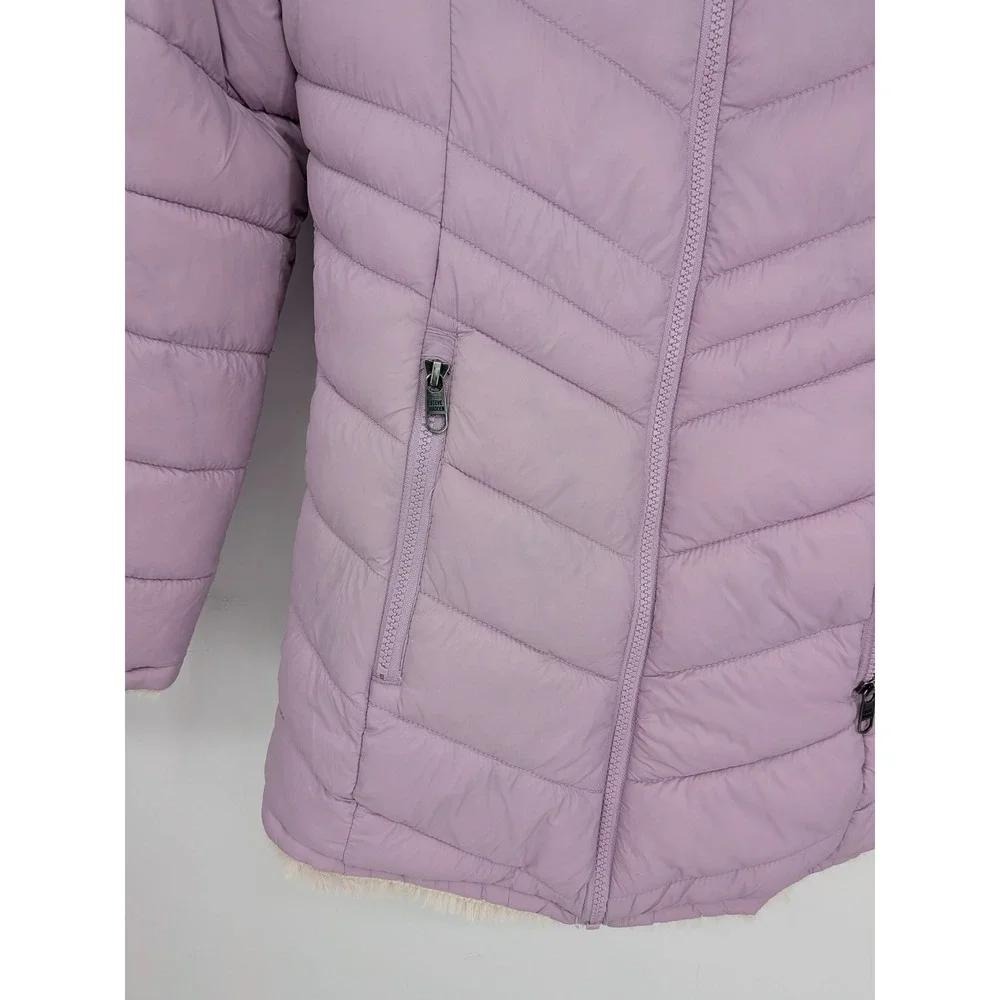 Steven Madden Reversible Puffer Jacket Lavender Faux Fur Hood Cozy Girls 14/16